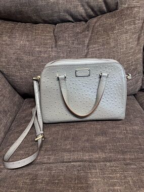 Kate Spade New York Ostrich Satchel Top Handle Handbag Gray Zipper Accents purse